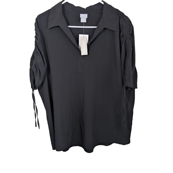 Chico's Zenergy Polo Popover Top Black Ruched Sleeve UPF 50+ Casual US 16/18 - Picture 1 of 9